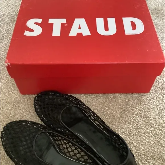 STAUD Black Flats with Woven Texture