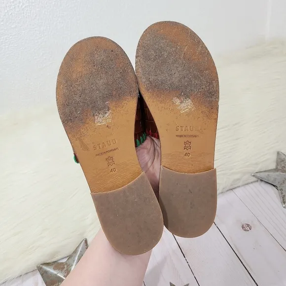 Staud Genie Sandals Mismatched Brown Croc Leather Slides size 40