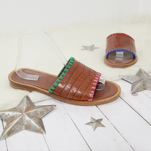 Staud Genie Sandals Mismatched Brown Croc Leather Slides size 40