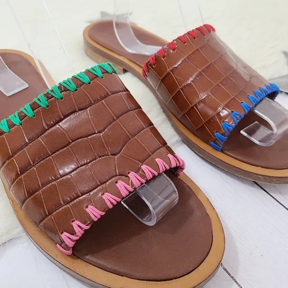Staud Genie Sandals Mismatched Brown Croc Leather Slides size 40
