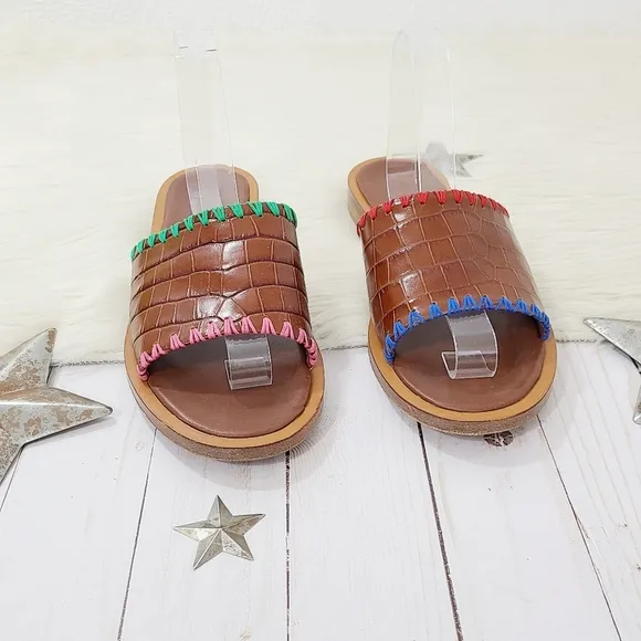 Staud Genie Sandals Mismatched Brown Croc Leather Slides size 40