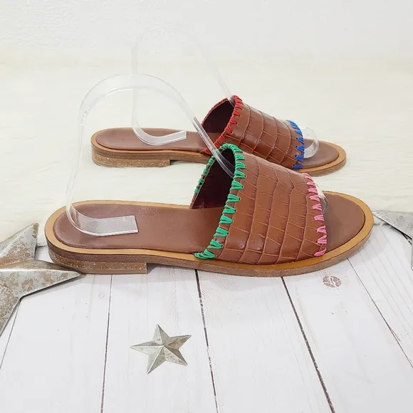 Staud Genie Sandals Mismatched Brown Croc Leather Slides size 40