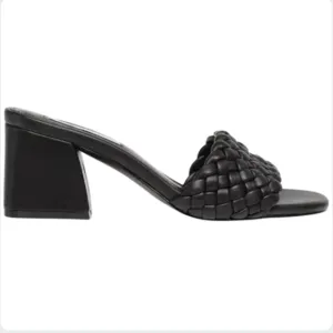 Steve Madden ASPYN Black Woven Leather Block Heel Mules Size 6.5 Square Toe