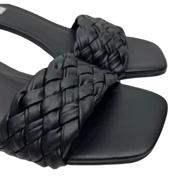Steve Madden ASPYN Black Woven Leather Block Heel Mules Size 6.5 Square Toe