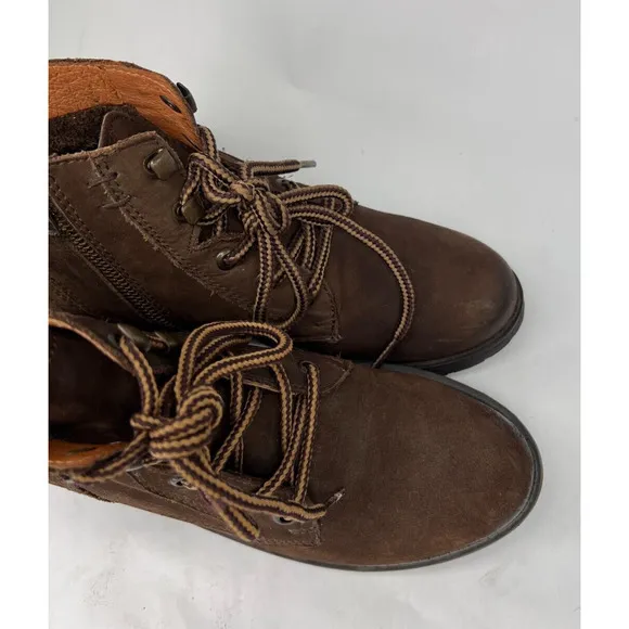 Steve Madden Gobbin Brown Leather Ankle Biker Boots Lace Up Side Zip Womens 7M