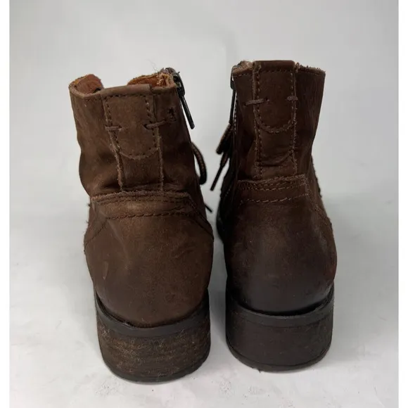 Steve Madden Gobbin Brown Leather Ankle Biker Boots Lace Up Side Zip Womens 7M