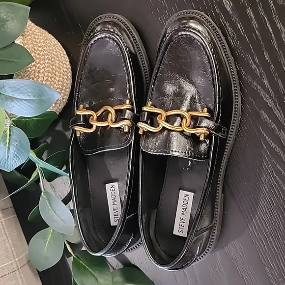 STEVE MADDEN Karmine Chunky Loafers 10 Textured Leather Lug Sole Horsebit Buckle
