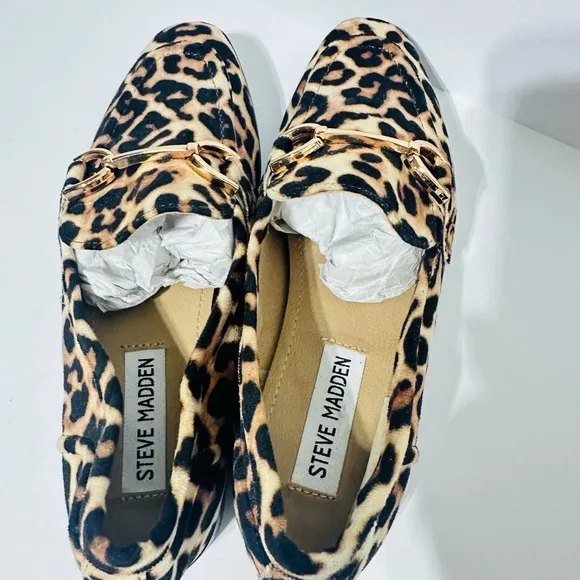 Steve Madden Mule Loafer Slip-On Women 5 Leopard Gold Horsebit Y2K Carinne Brown
