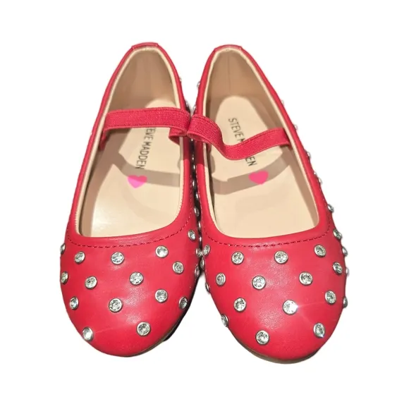 STEVE MADDEN Toddler's Vinetar Mary Jane Jeweled Red Flats Size 10 NEW