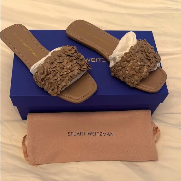 Stuart Weitzman Brown Floral Slide Sandals