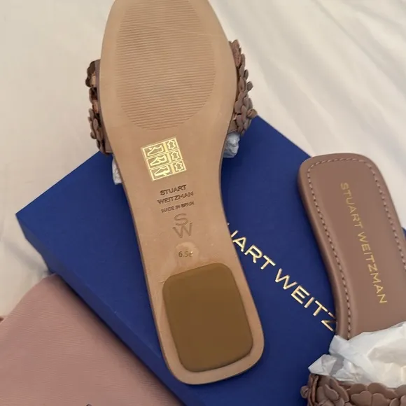Stuart Weitzman Brown Floral Slide Sandals