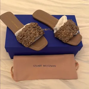 Stuart Weitzman Brown Floral Slide Sandals