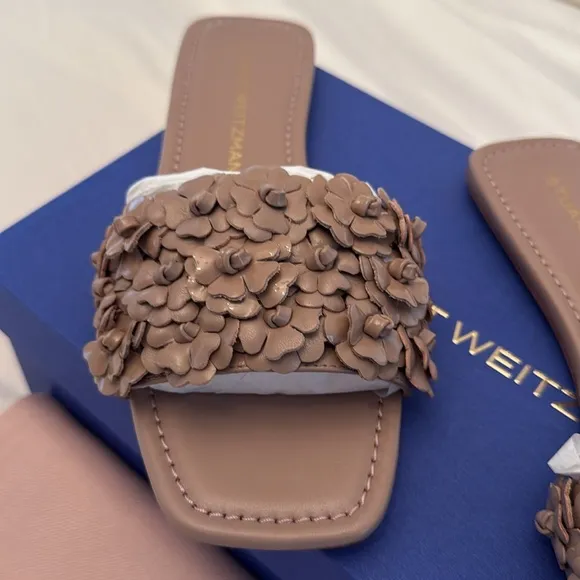 Stuart Weitzman Brown Floral Slide Sandals