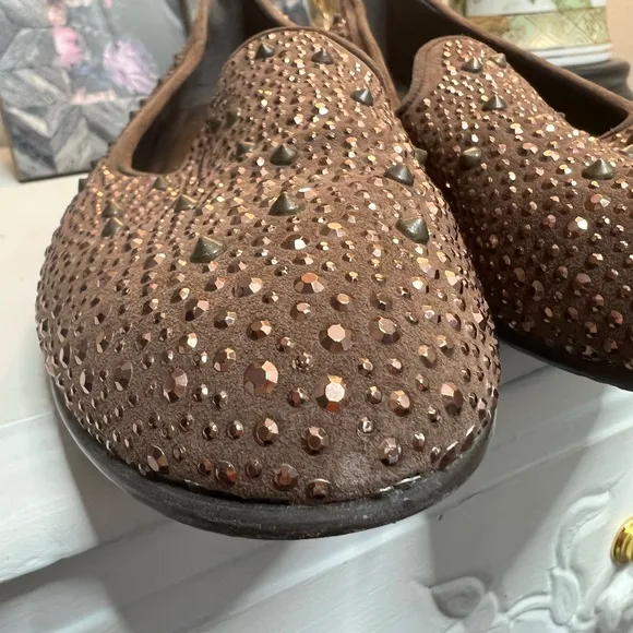 Stuart Weitzman Brown Studded Loafers