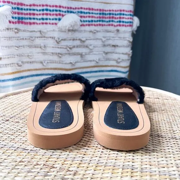Stuart Weitzman Cammy Shearling-Strap Slide Sandals Women’s Size 6.5
