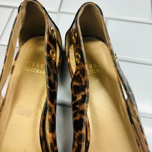 Stuart weitzman chitchat leopard printed ballets flats open toe 8M