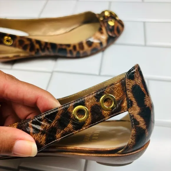 Stuart weitzman chitchat leopard printed ballets flats open toe 8M