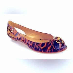 Stuart weitzman chitchat leopard printed ballets flats open toe 8M