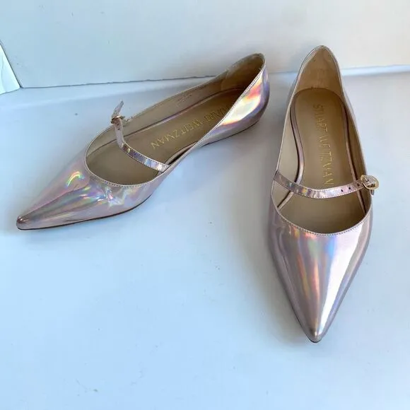 Stuart Weitzman Emilia Mary Jane Flats Iridescent Opal Patent Leather Women’s 6.
