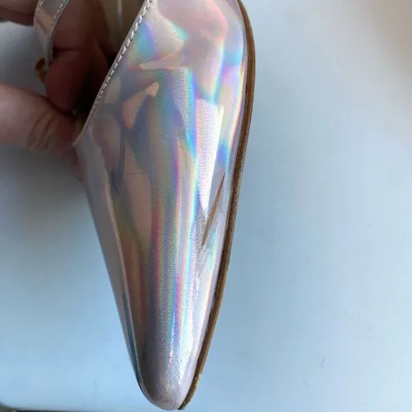 Stuart Weitzman Emilia Mary Jane Flats Iridescent Opal Patent Leather Women’s 6.