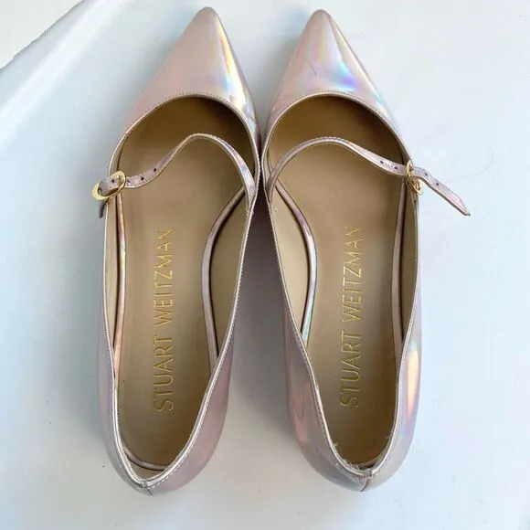 Stuart Weitzman Emilia Mary Jane Flats Iridescent Opal Patent Leather Women’s 6.