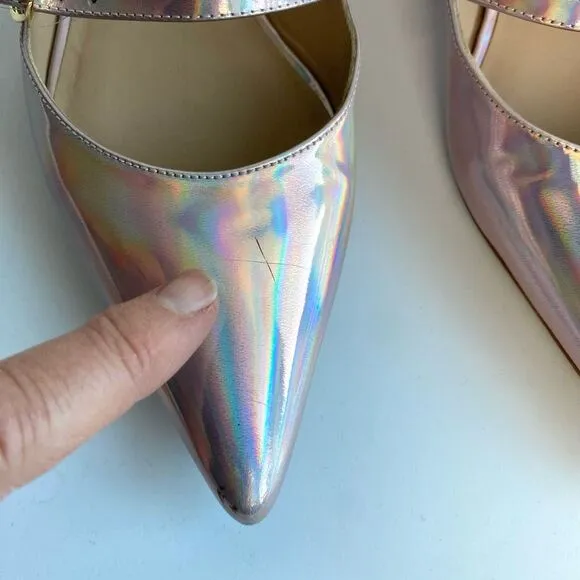 Stuart Weitzman Emilia Mary Jane Flats Iridescent Opal Patent Leather Women’s 6.