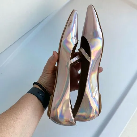 Stuart Weitzman Emilia Mary Jane Flats Iridescent Opal Patent Leather Women’s 6.
