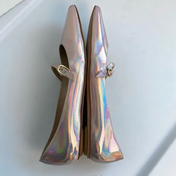 Stuart Weitzman Emilia Mary Jane Flats Iridescent Opal Patent Leather Women’s 6.