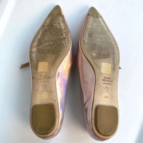 Stuart Weitzman Emilia Mary Jane Flats Iridescent Opal Patent Leather Women’s 6.