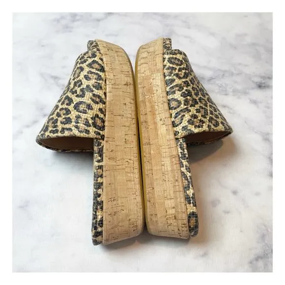 Stuart Weitzman Flatout Leopard Slide Cork Flatform Sandals