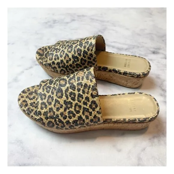 Stuart Weitzman Flatout Leopard Slide Cork Flatform Sandals