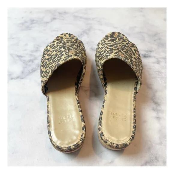 Stuart Weitzman Flatout Leopard Slide Cork Flatform Sandals