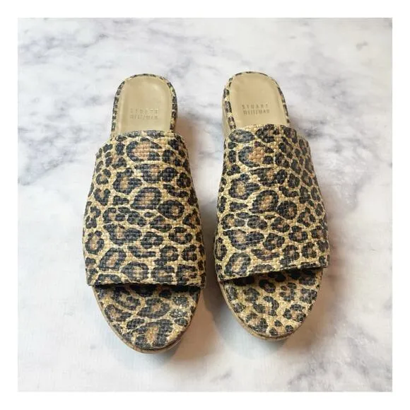 Stuart Weitzman Flatout Leopard Slide Cork Flatform Sandals
