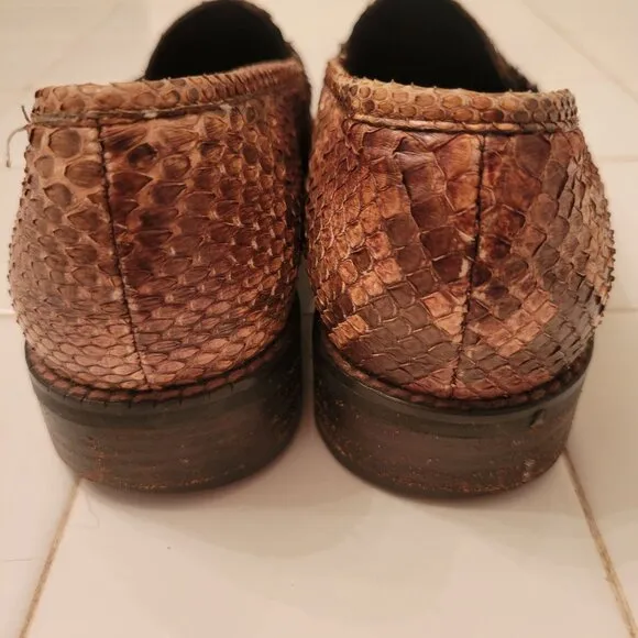 Stuart Weitzman Genuine Python Loafers 9N Made In Spain Brown Flat Strap Preppy
