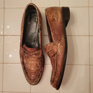 Stuart Weitzman Genuine Python Loafers 9N Made In Spain Brown Flat Strap Preppy
