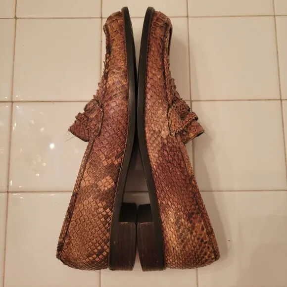 Stuart Weitzman Genuine Python Loafers 9N Made In Spain Brown Flat Strap Preppy