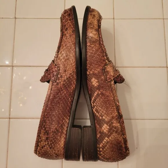 Stuart Weitzman Genuine Python Loafers 9N Made In Spain Brown Flat Strap Preppy