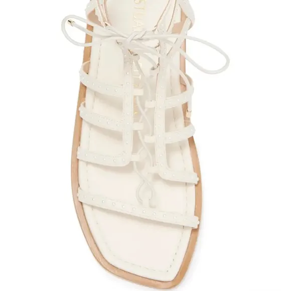 Stuart Weitzman Kora Sandals Flats Size 7.5 Lace Up Gladiator Caged Seashell NWT
