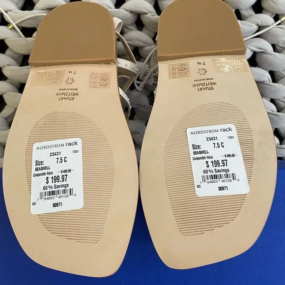 Stuart Weitzman Kora Sandals Flats Size 7.5 Lace Up Gladiator Caged Seashell NWT