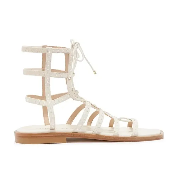 Stuart Weitzman Kora Sandals Flats Size 7.5 Lace Up Gladiator Caged Seashell NWT