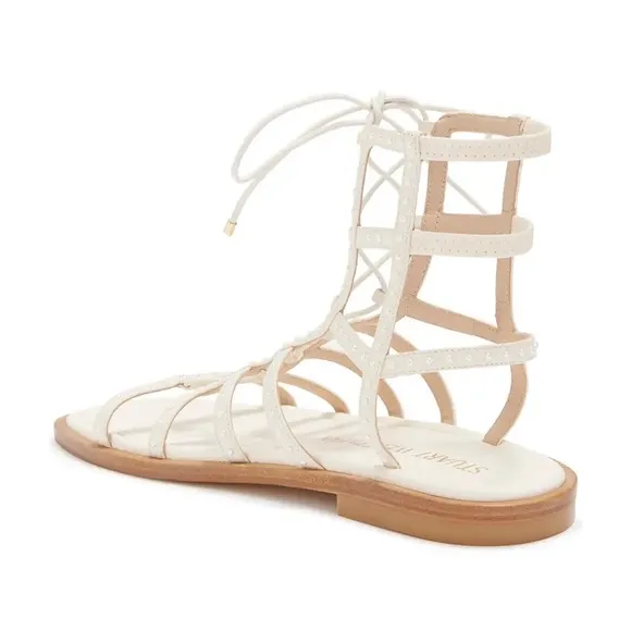 Stuart Weitzman Kora Sandals Flats Size 7.5 Lace Up Gladiator Caged Seashell NWT