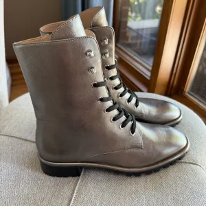 Stuart Weitzman Metallic Lace-Up Ankle Boots