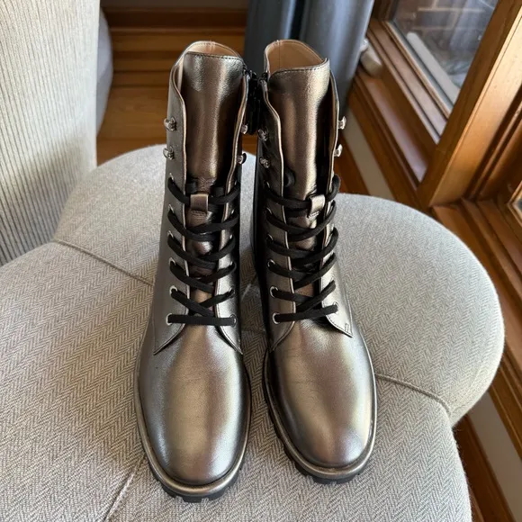 Stuart Weitzman Metallic Lace-Up Ankle Boots