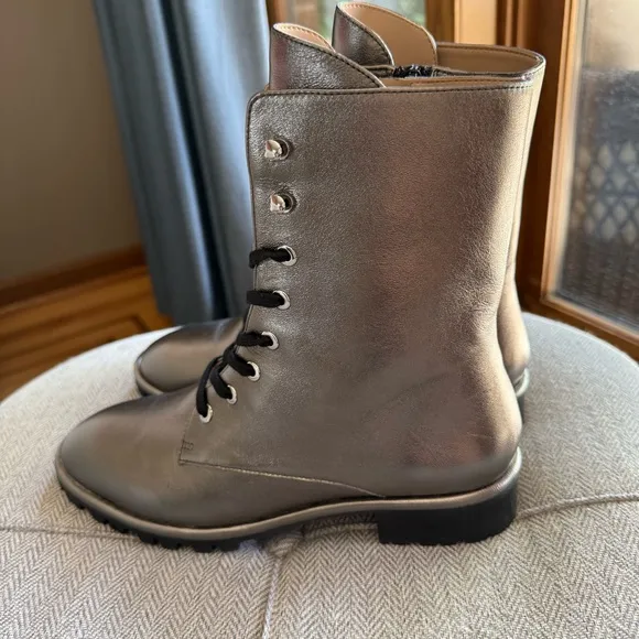 Stuart Weitzman Metallic Lace-Up Ankle Boots