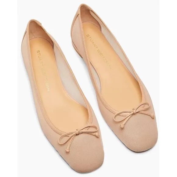 Stuart Weitzman Pink Arabella Leather-Trimmed Mesh Ballet Flats size US 7.5 - 8