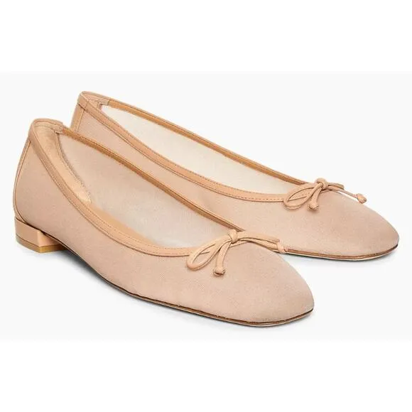 Stuart Weitzman Pink Arabella Leather-Trimmed Mesh Ballet Flats size US 7.5 - 8