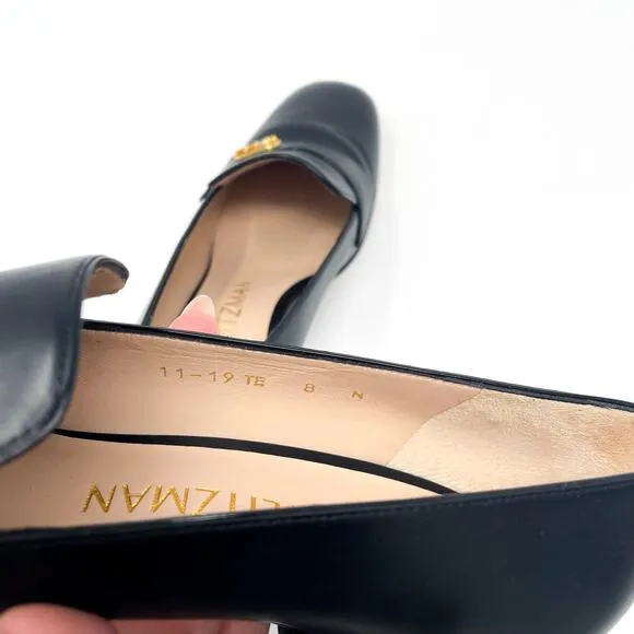 STUART WEITZMAN Riela Black Leather Block Heel Loafer
