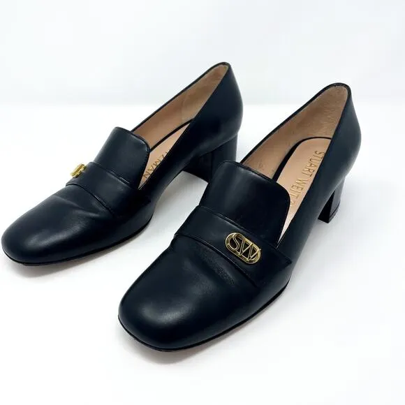 STUART WEITZMAN Riela Black Leather Block Heel Loafer