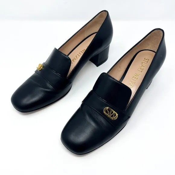 STUART WEITZMAN Riela Black Leather Block Heel Loafer