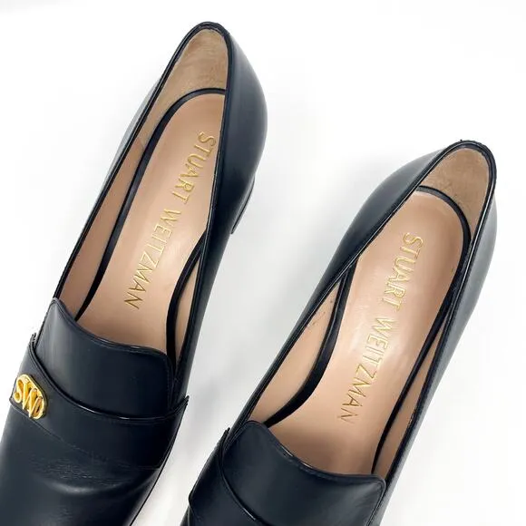 STUART WEITZMAN Riela Black Leather Block Heel Loafer